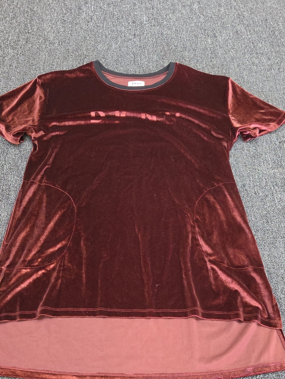 (#5C) DKNY Velvet Short Sleeve Nightgown - Deep Wine